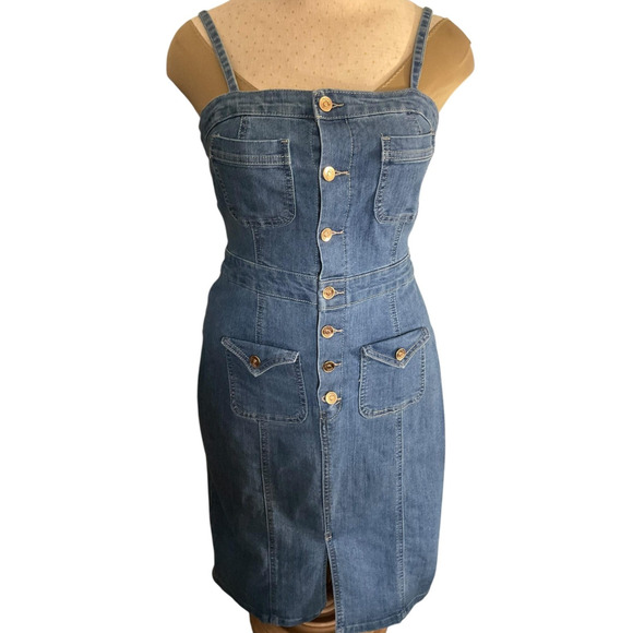Highway Jeans Dress Womens Large Denim Button Front Pockets Casual New - Picture 1 of 9